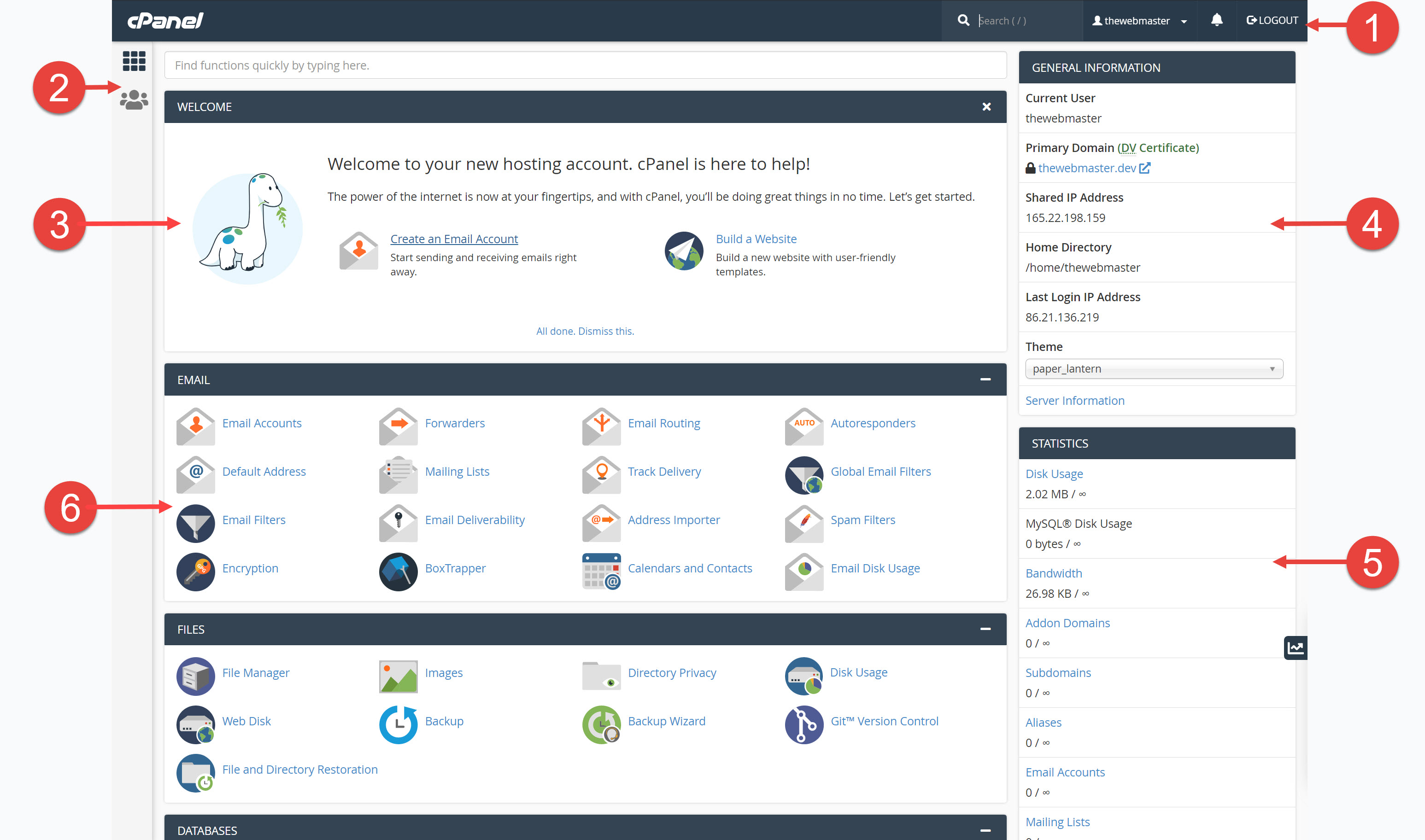 cPanel control panel interface